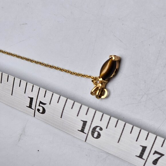 Gold Tone Vintage Brown Tiger Eye Pendant Necklace - Picture 4 of 5